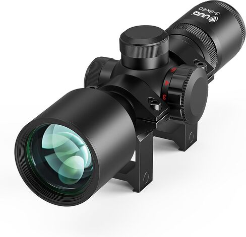 UUQ 3-9x40 نطاق بندقية مدمجة، شبكاني متقاطع مضيء باللون الأحمر / الأخضر، تخفيف ممتد للعين، تصحيح المنظر والتركيز السريع | خفيف الوزن ومقاوم للماء | يناسب حاجز بيكاتيني/ويفر مقاس 20 مم in Kuwait