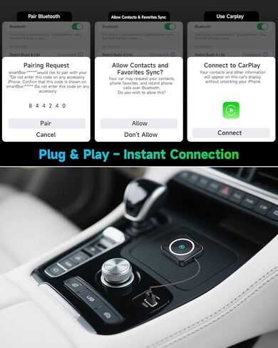 محول CarPlay اللاسلكي لأجهزة iPhone وAndroid، محول Apple CarPlay اللاسلكي 2 في 1، التوصيل والتشغيل، زمن الوصول المنخفض، USB-A/C، يحول السلكي إلى CarPlay اللاسلكي (iOS 10+، Android 11+) in Kuwait