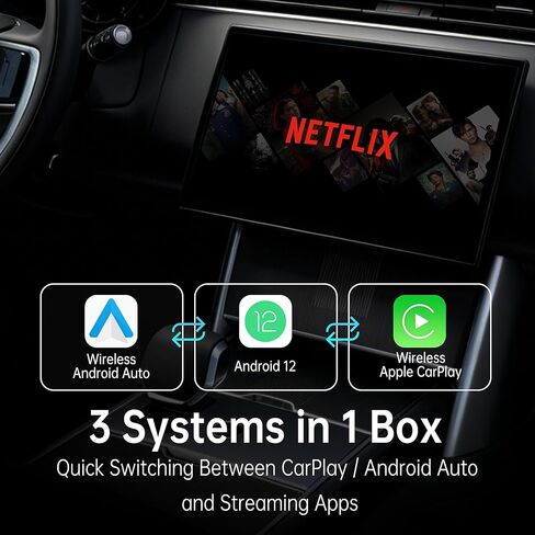 Magic Box 3.0 Max (ترقية 2026) - 3 في 1 CarPlay اللاسلكي ومحول Android Auto | دعم نتفليكس ويوتيوب وبرايم فيديو | 4G+32G، مخرج HDMI، محرك أقراص USB | للسيارات السلكية CarPlay in Kuwait