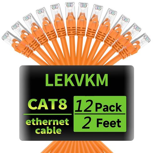 كابل إيثرنت Cat8 بطول 1.5 قدم، سلك شبكة LAN محمي S/FTP، 12 حزمة، سرعة عالية 40 جيجابت في الثانية 2000 ميجاهرتز، مثالي لغرف الخوادم، وأجهزة التوجيه، والمفاتيح - أبيض in Kuwait