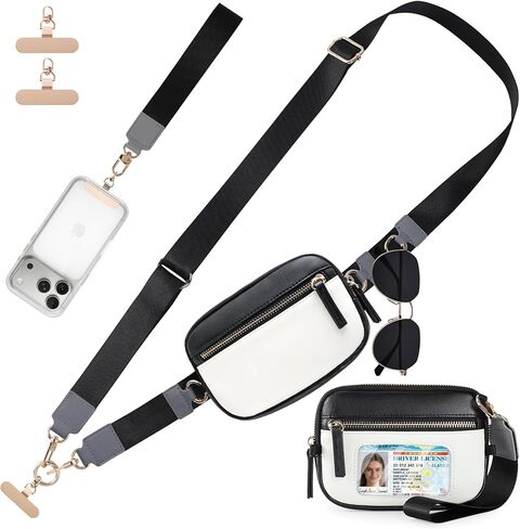 Clip and Go Strap For Phone with Leather Wallet Crossbody, Adjustable Phone Lanyard with Slim Detachable RFID Wristlet Wallet and 2 Phone Wrist Strap, For Daily Life & Travel, Coffee Brown in Saudi Arabia