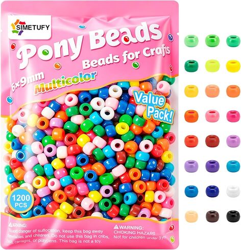 Pony Beads 3600 Pcs 6x9mm Multi-Colored Plastic Craft Beads Set, Bulk Rainbow Hair Beads 24 Assorted Colors for DIY Crafting Jewelry Making Kandi Bracelets in Saudi Arabia