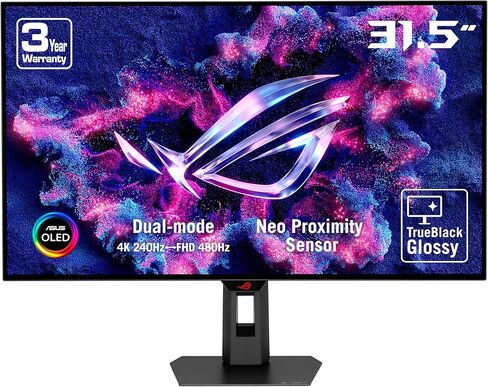 ASUS ROG Strix 32" 4K OLED Gaming Monitor (XG32UCWMG) - TrueBlack Glossy, Dual Mode(4K@240Hz, FHD@480Hz), 0.03ms, G-SYNC Compatible, Neo Proximity Sensor, USB-C, HDMI 2.1, 3 yr Warranty in Saudi Arabia