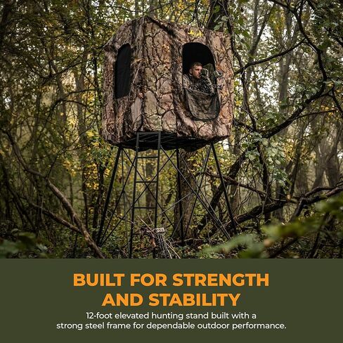 MUDDY Quad Pod Deluxe 12' Steel Hunting Stand with 57" x 57" Platform, Ladder Access, 2 Flex-Tek Seats, and Camo Blind, 500 Lb Weight Rating in Saudi Arabia