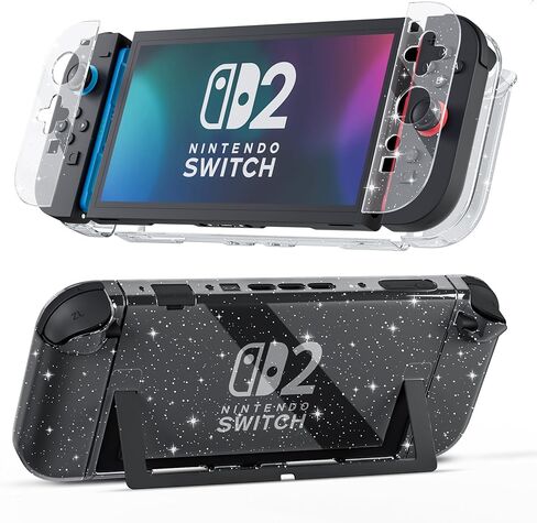 [Improved Version] GLDRAM Case for Nintendo Switch 2 (2025), Dockable Hard Shell PC Protective Cover with Split Design, Anti-Scratch Switch 2 Skin Accessories Protector - Clear Glitter in Saudi Arabia