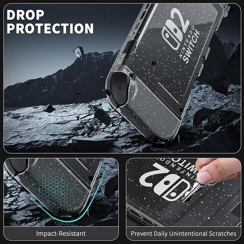 [Improved Version] GLDRAM Case for Nintendo Switch 2 (2025), Dockable Hard Shell PC Protective Cover with Split Design, Anti-Scratch Switch 2 Skin Accessories Protector - Clear Glitter in Saudi Arabia