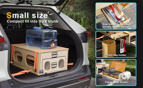 Wooden Overland Camping Slide-Out Kitchen with Drawer, Left Side, for SUV/Storage Space, for 2 Burners Stove, Folding Design in Kuwait