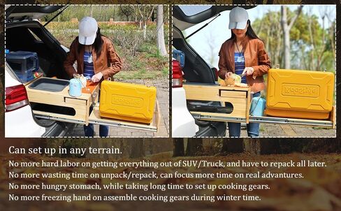 Wooden Overland Camping Slide-Out Kitchen with Drawer, Left Side, for SUV/Storage Space, for 2 Burners Stove, Folding Design in Kuwait