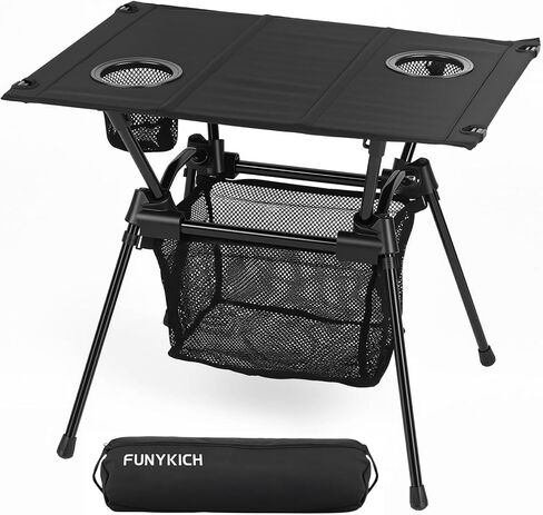 FUNYKICH Camping Table with Cup Holders and Mesh Storage Net, 23.2''x15.8''x20.1'' Lightweight Portable Folding Camp Table, Ideal for Camping, Hiking, Tailgating, Beach, Picnic, Travel, Backyard in Saudi Arabia