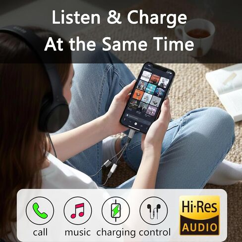 USB C Splitter, Dual USB C Headphone and Charger Adapter, 1 in 2 Out Type C Audio Jack Dongle with PD 60W Fast Charging Cable for iPhone 17 16 15 Pro Max, iPad, Samsung Galaxy S25 S24 Ultra More USBC in Saudi Arabia