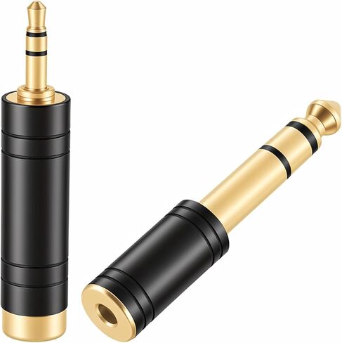 6.35mm (1/4 inch) Male to 3.5mm (1/8 inch) Female Headphone Adapter - 24K Gold-Plated Audio Jack Converter for Electric Piano and Drums, Amp, Guitar, Mixing Console, Aux Cable - 2 Pack in Saudi Arabia