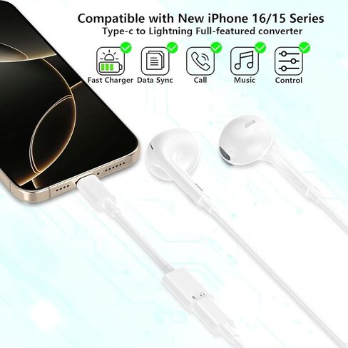 محول USB C إلى Lightning متوافق مع iPhone 17 16 15 Pro Max، شحن سريع 27 وات PD، دعم مزامنة البيانات وإخراج الصوت، محول من النوع C ذكر إلى Lightning Female لجهاز iPad Air/Mini in Kuwait