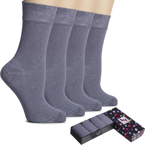 Hugh Ugoli Women's Cotton Dress Socks for Business and Trouser Thin Crew Socks Seamless Toe 4 Pairs with Luxury Gift Box in Saudi Arabia