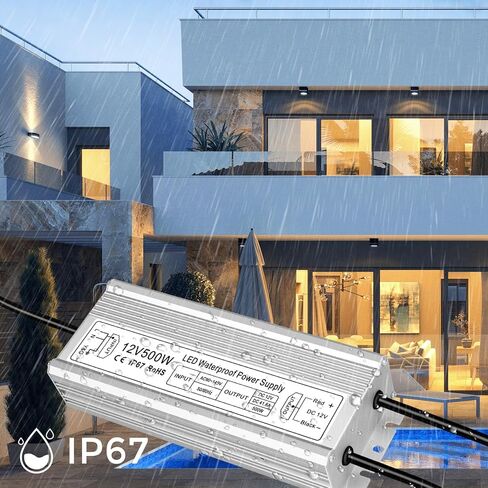 مزود طاقة inShareplus 500 وات 12 فولت، مشغل LED خارجي مقاوم للماء IP67، محول تيار متردد 90-140 فولت إلى تيار مستمر 12 فولت 41.6 أمبير، محول جهد منخفض مع قابس ثلاثي الشق لإضاءة LED ومنتجات تيار مستمر أخرى 12 فولت in Saudi Arabia