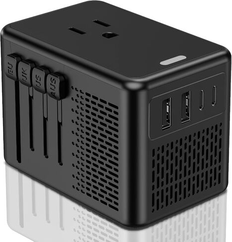 محول الجهد الكهربي من الولايات المتحدة إلى أوروبا لمجفف الشعر مع الشحن السريع 2 USB A 2 USB C، 220 فولت إلى 110 فولت محول محول الطاقة كومبو محول دولي محول السفر الأوروبي C A I G (أسود) in Kuwait
