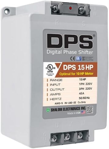 محول DPS أمريكي أحادي الطور إلى 3 مراحل، 15 حصان، 45 أمبير، الإدخال/الإخراج 200 فولت - 240 فولت، محول الطور الرقمي، يجب استخدامه لمحرك 10 حصان (7.5 كيلو واط) 30 أمبير، يجب استخدام DPS لمحرك واحد فقط، مدرج في قائمة UL in Kuwait