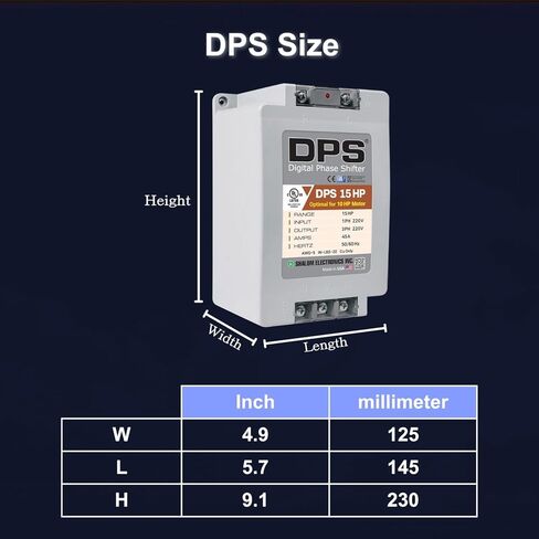 محول DPS أمريكي أحادي الطور إلى 3 مراحل، 15 حصان، 45 أمبير، الإدخال/الإخراج 200 فولت - 240 فولت، محول الطور الرقمي، يجب استخدامه لمحرك 10 حصان (7.5 كيلو واط) 30 أمبير، يجب استخدام DPS لمحرك واحد فقط، مدرج في قائمة UL in Kuwait