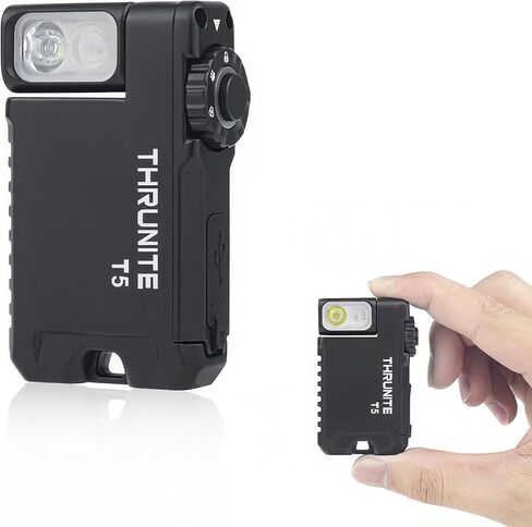 مصباح يدوي ThruNite T5 صغير قابل لإعادة الشحن، رأس دوار 180 درجة 523 لومن أبيض LED ومصباح RGB EDC، سلسلة مفاتيح مغناطيسية ضوء جيب مسطح مع مشبك قبعة، مصباح يدوي صغير للإصلاح، هدايا التخييم in Kuwait