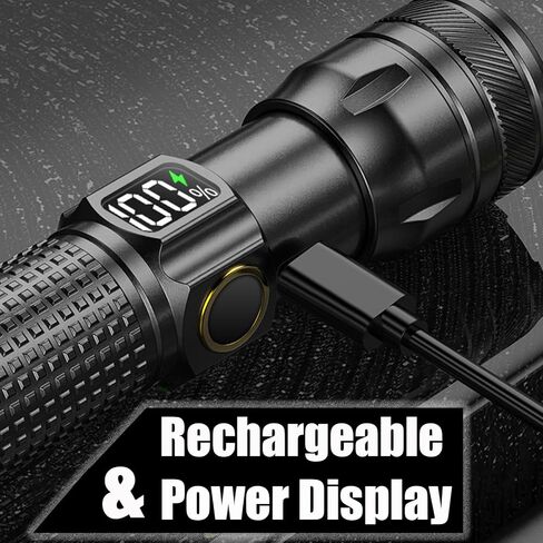 Gotellx Rechargeable LED Flashlights with Digital Power Display, Zoomable High Lumens Bright EDC Flashlight with USB C Charging Port for Home and Outdoor Emergency, Camping Essentials, Survival Gear in Saudi Arabia