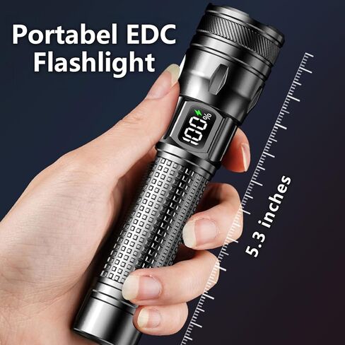 Gotellx Rechargeable LED Flashlights with Digital Power Display, Zoomable High Lumens Bright EDC Flashlight with USB C Charging Port for Home and Outdoor Emergency, Camping Essentials, Survival Gear in Saudi Arabia