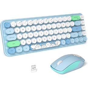 FOPETT Wireless Keyboard and Mouse Combo - 2.4G Full-Sized Cute Colorful Mouse and Keyboard with 104 Round Keys Retro Typewriter Keyboard for Laptop/Windows/PC - Purple Gradient in Saudi Arabia