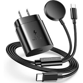 شاحن ساعة سامسونج 2 في 1، شاحن USB C 25 وات شحن سريع متوافق مع ساعة Galaxy Watch 8/8 Classic/Ultra/7/6-3/Active/FE Galaxy S25 Ultra/S24-S20/A14/A54/Z Fold 6/5/Z Flip 6/5(4.1FT) in Kuwait