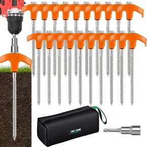 12 Pack 8" Heavy Duty Screw in Tent Stakes, Metal Camping Stakes, Drill-In Ground Anchor, Threaded Stakes for Canopies, Gardening, Yard Inflatables, with Hex Socket and Storage Bag (Luminous) in Saudi Arabia