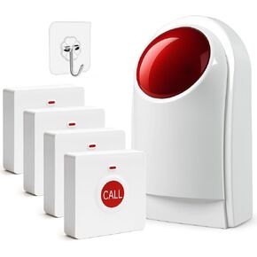 إنذار زر الذعر - نظام مكالمات الطوارئ اللاسلكي لكبار السن والمعاقين، يعمل بالبطارية، حجم قابل للتعديل 130 ديسيبل، نطاق 350 قدم - للحمام والمنزل والمستودع والمزيد (1 صفارة إنذار + زرين) in Kuwait