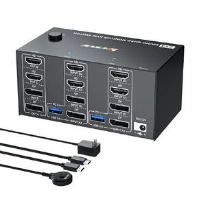 Quad Monitor KVM Switch 4 Monitors 2 Computers 4K120Hz/8K@30Hz,USB 3.0 KVM Switch Quad Monitor for 2 PC Share 4 Monitors and Keyboard and Mouse,with Wired Remote and USB Cables,Input 2 HD+2 DP Port in Saudi Arabia