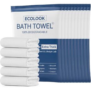 ecolook 10-Pack Disposable Bath Towels for Travel, Extra Large 31"x63", 100GSM Plant Fiber, Dual Texture Soft & Quick-Drying Disposable Towels for Hotel Camping Beach Swimming Gym Sauna Spa in Saudi Arabia