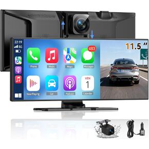 Wireless A-pple Carplay Screen for Car, Largest 11.5'' Carplay & Android Auto Car Stereo Touchscreen with 4K Dash Cam and 1080P Backup Camera,Voice Control/GPS Navigation/Mirror Link/Bluetooth/AUX/FM in Kuwait