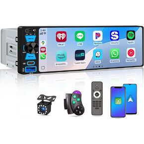 6.5 بوصة ستيريو سيارة أحادي الدين لاسلكي Apple CarPlay Android Auto، راديو السيارة بلوتوث 5.2، FM/AM/RDS، شاشة لمس IPS HD، شحن سريع من النوع C in Kuwait