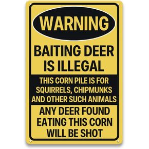 Hunting Gifts for Men - Baiting Deer Is Illegal Sign, Funny Metal Sign for Hunting Camp, Outdoor, Home, Men Room, Man Cave, Cabin Decor Wall Art, Deer Hunting Accessories, 8 x 12 inch in Kuwait