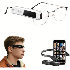 4K Wearable Camera Glasses, Ultra HD POV Video Recording with EIS, 12MP Resolution, 0.96 Inch Display, Lightweight 26.1g, First Person Perspective Camera for Running Cycling Vlogging (Black) in Saudi Arabia