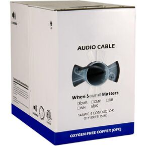 كابل صوت، 14AWG، 2 موصل، 41 حبلا، 500 قدم، سترة PVC، صندوق سحب، أسود in Kuwait