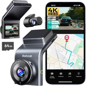 BOTSLAB G300 PLUS 4K كاميرا داش كام أمامية وخلفية [ترقية 2026]، مستشعر STARVIS 2، بطاقة 64 جيجابايت متضمنة، التحكم الصوتي، كاميرا أمامية وخلفية واي فاي 5 جيجا هرتز، نظام تحديد المواقع العالمي، رؤية ليلية WDR، وضع انتظار 24 ساعة in Kuwait
