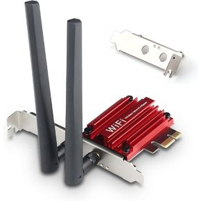 بطاقة WiFi 6 PCIe مع بلوتوث 5.2، AX1800 ثنائي النطاق 2.4G/5G للكمبيوتر المكتبي، شريحة MT7921، زمن استجابة منخفض للألعاب وتدفق 4K، هوائي عالي الكسب وأمان WPA3 in Kuwait