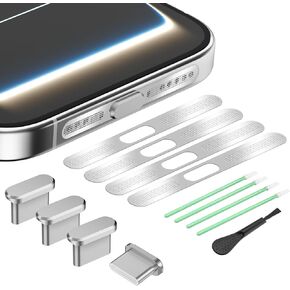 قابس غبار USB C، 4 عبوات من غطاء منفذ USB C من الألومنيوم، غطاء منفذ شحن من النوع C مع غطاء غبار مكبر صوت لهاتف iPhone 17 Pro Max، غطاء قابس من النوع C مع شبكة مكبر صوت iPhone 17 Pro Max (برتقالي كوني) in Kuwait