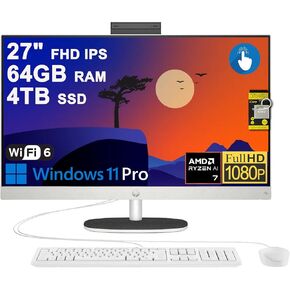 كمبيوتر مكتبي HP 27 AIO مقاس 27 بوصة FHD IPS مضاد للتوهج (99% sRGB) AMD 8-core Ryzen AI 7 350 (ما يصل إلى 50 NPU TOPS) ذاكرة وصول عشوائي 64 جيجا بايت 4 تيرابايت SSD للعمل الاحترافي للأعمال التجارية Win11Pro ICP Hub in Kuwait