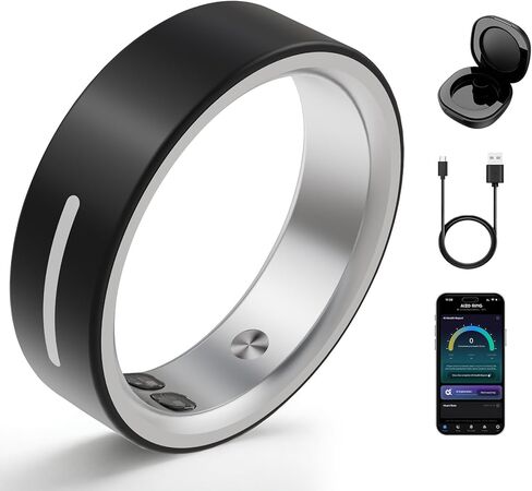 حلقة ذكية للرجال والنساء، حلقة تتبع اللياقة البدنية من السيراميك مع معدل ضربات القلب/HRV/النوم/إدارة اللياقة البدنية، تنبيهات الاهتزاز، مقاومة للماء، iOS وAndroid (أسود، 8) in Saudi Arabia