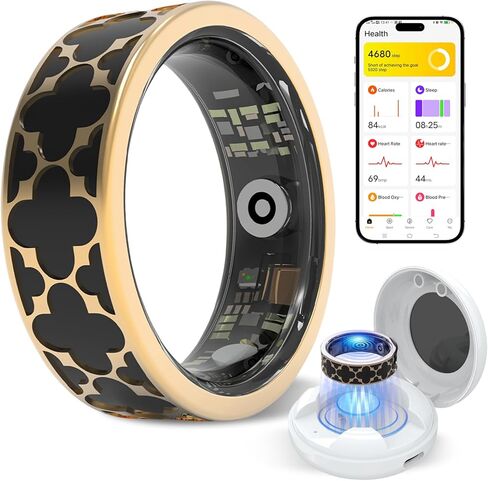 Smart Health Ring for Women & Men,Fitness Tracker Ring,with Heart Rate,Sleep,Blood Oxygen, BloodPressure,HRV & Cycles,IP68 Waterproof,iOS/Android, No Subscription.(Black,8) in Saudi Arabia