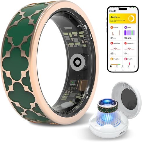 Smart Health Ring for Women & Men,Fitness Tracker Ring,with Heart Rate,Sleep,Blood Oxygen, BloodPressure,HRV & Cycles,IP68 Waterproof,iOS/Android, No Subscription.(Black,8) in Saudi Arabia