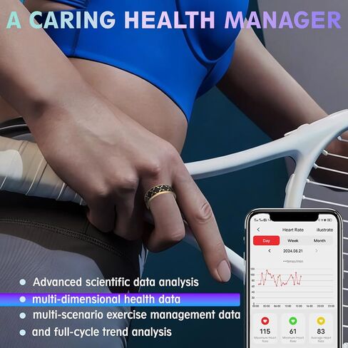 Smart Health Ring for Women & Men,Fitness Tracker Ring,with Heart Rate,Sleep,Blood Oxygen, BloodPressure,HRV & Cycles,IP68 Waterproof,iOS/Android, No Subscription.(Black,8) in Saudi Arabia