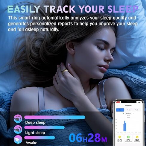 Smart Health Ring for Women & Men,Fitness Tracker Ring,with Heart Rate,Sleep,Blood Oxygen, BloodPressure,HRV & Cycles,IP68 Waterproof,iOS/Android, No Subscription.(Black,8) in Saudi Arabia