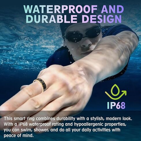 Smart Health Ring for Women & Men,Fitness Tracker Ring,with Heart Rate,Sleep,Blood Oxygen, BloodPressure,HRV & Cycles,IP68 Waterproof,iOS/Android, No Subscription.(Black,8) in Saudi Arabia