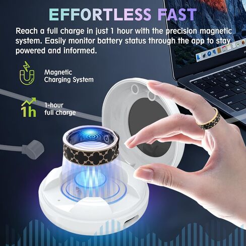 Smart Health Ring for Women & Men,Fitness Tracker Ring,with Heart Rate,Sleep,Blood Oxygen, BloodPressure,HRV & Cycles,IP68 Waterproof,iOS/Android, No Subscription.(Black,8) in Saudi Arabia