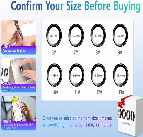 Smart Health Ring for Women & Men,Fitness Tracker Ring,with Heart Rate,Sleep,Blood Oxygen, BloodPressure,HRV & Cycles,IP68 Waterproof,iOS/Android, No Subscription.(Black,8) in Saudi Arabia