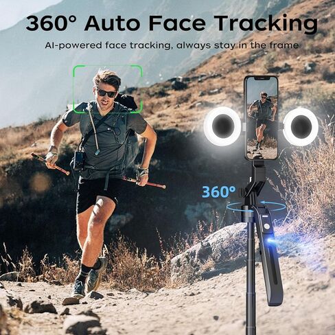 70.9" Auto Face Tracking Selfie Stick Tripod for iPhone Android with Lights, No App, 360°Rotation Tripod that Follows Your Movement with Remote Control for Live Streaming, TikTok, YouTube in Saudi Arabia