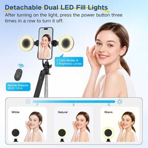Content Creator Vlogging Kit,180CM Metal Selfie Stick Tripod with Light and Wireless Microphones,Vlogging Kit for iPhone/Android,Phone Tripod for Tiktok &YouTube Starter Kit in Saudi Arabia