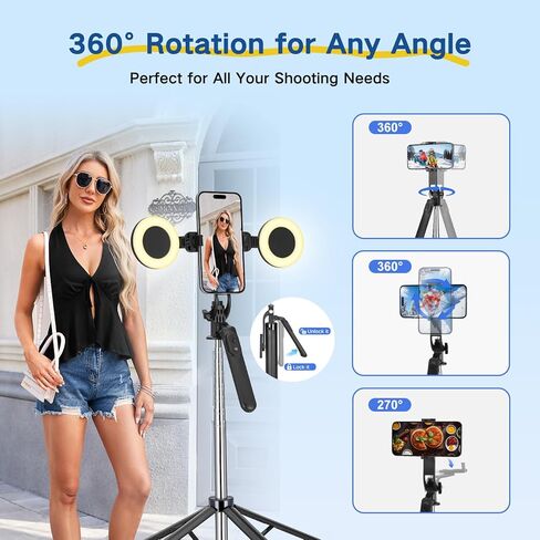 Content Creator Vlogging Kit,180CM Metal Selfie Stick Tripod with Light and Wireless Microphones,Vlogging Kit for iPhone/Android,Phone Tripod for Tiktok &YouTube Starter Kit in Saudi Arabia